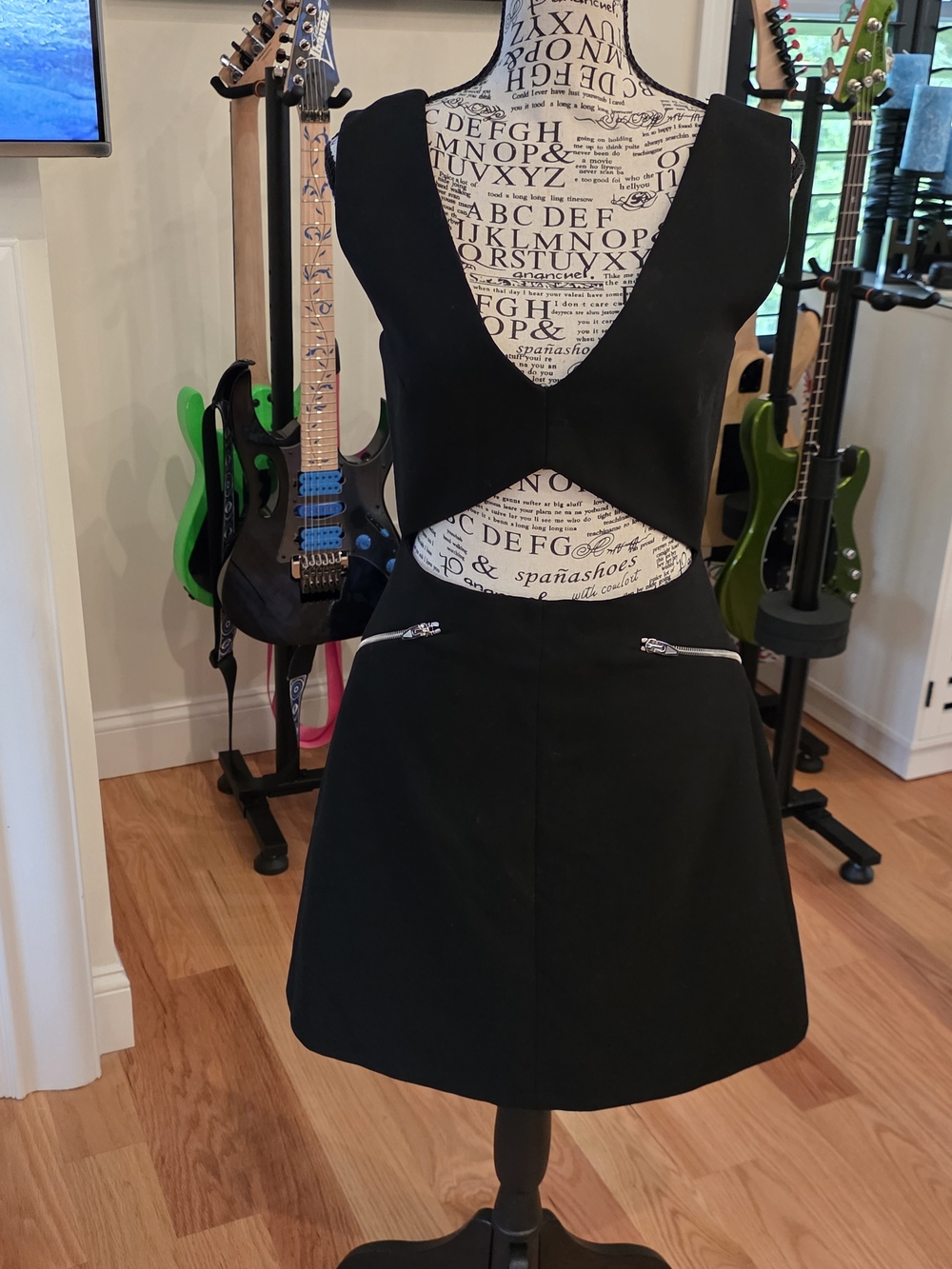 Zara Black Cutout Mini Dress with Zip Details